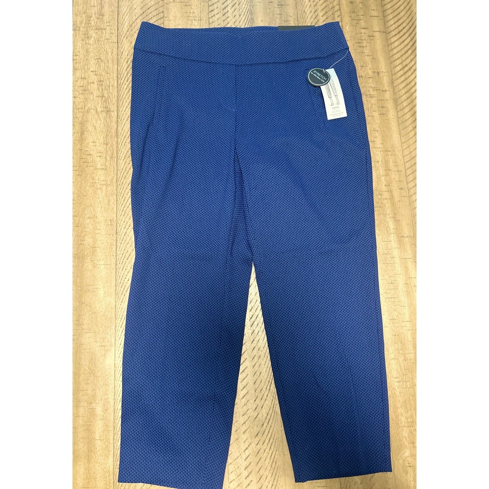 mid Rise Ankle Womens Blue Patterned Cropped Pants Career Casual